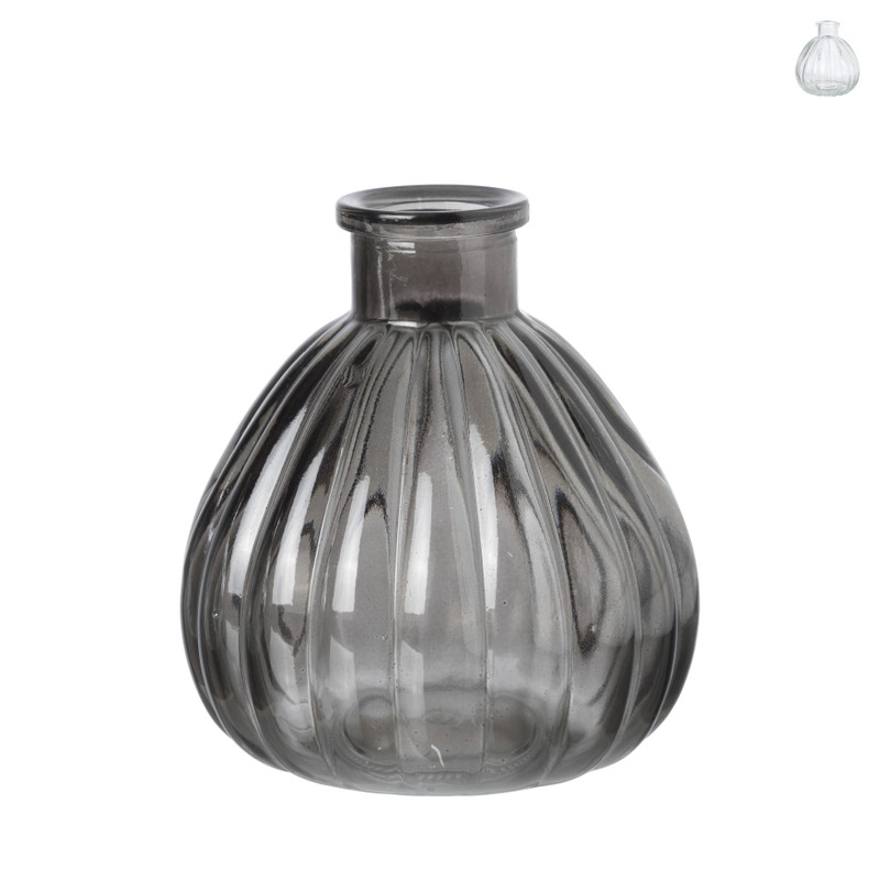 Vaasje ribbel glas - diverse kleuren - ø9x9 cm