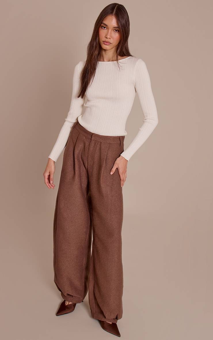 Chocolat Pantalon Ballon Texturé En Bouclé