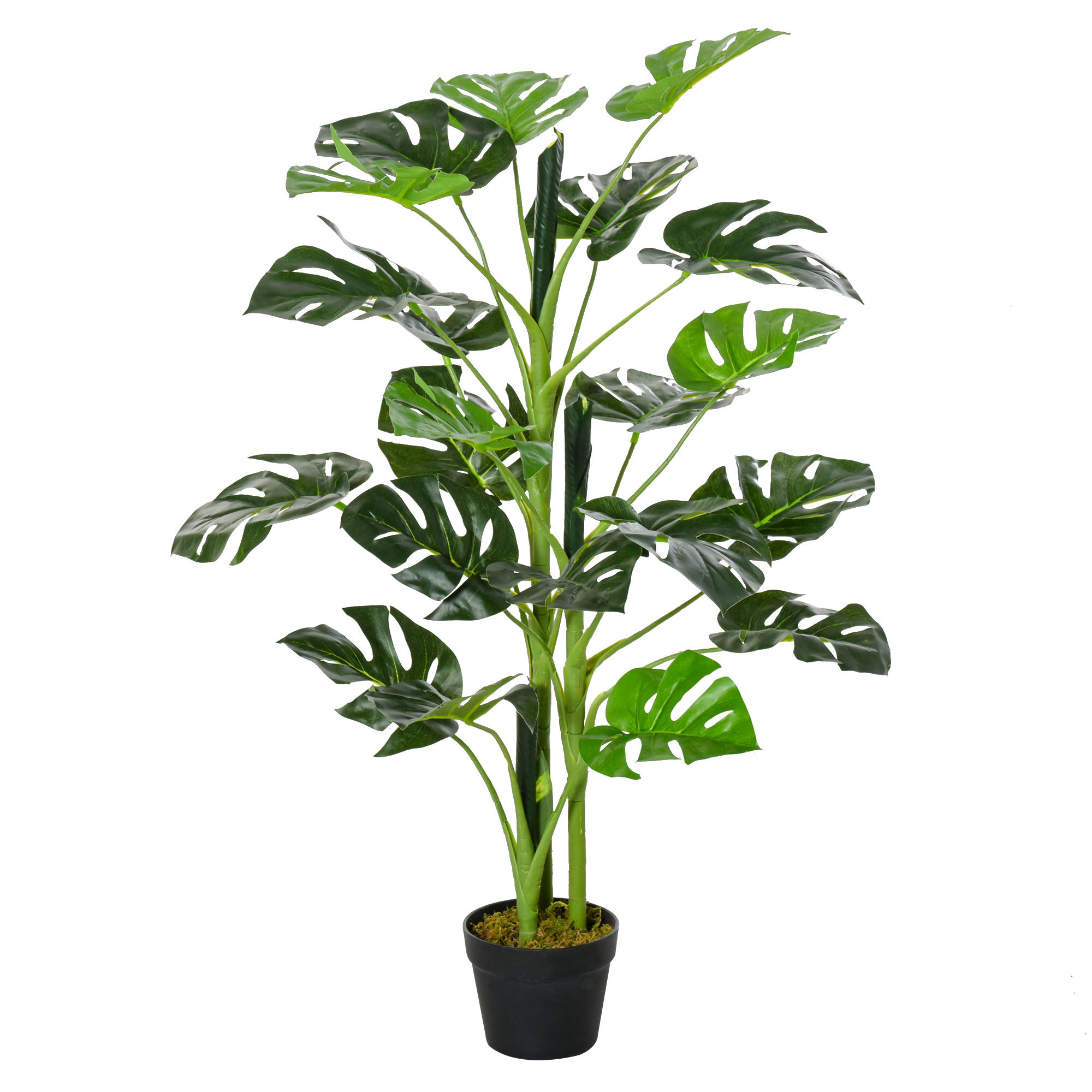 Planta artificial Outsunny Monstera com vaso, árvore tropical sintética com 21 folhas para casa ou escritório, Ø16x100 cm, verde