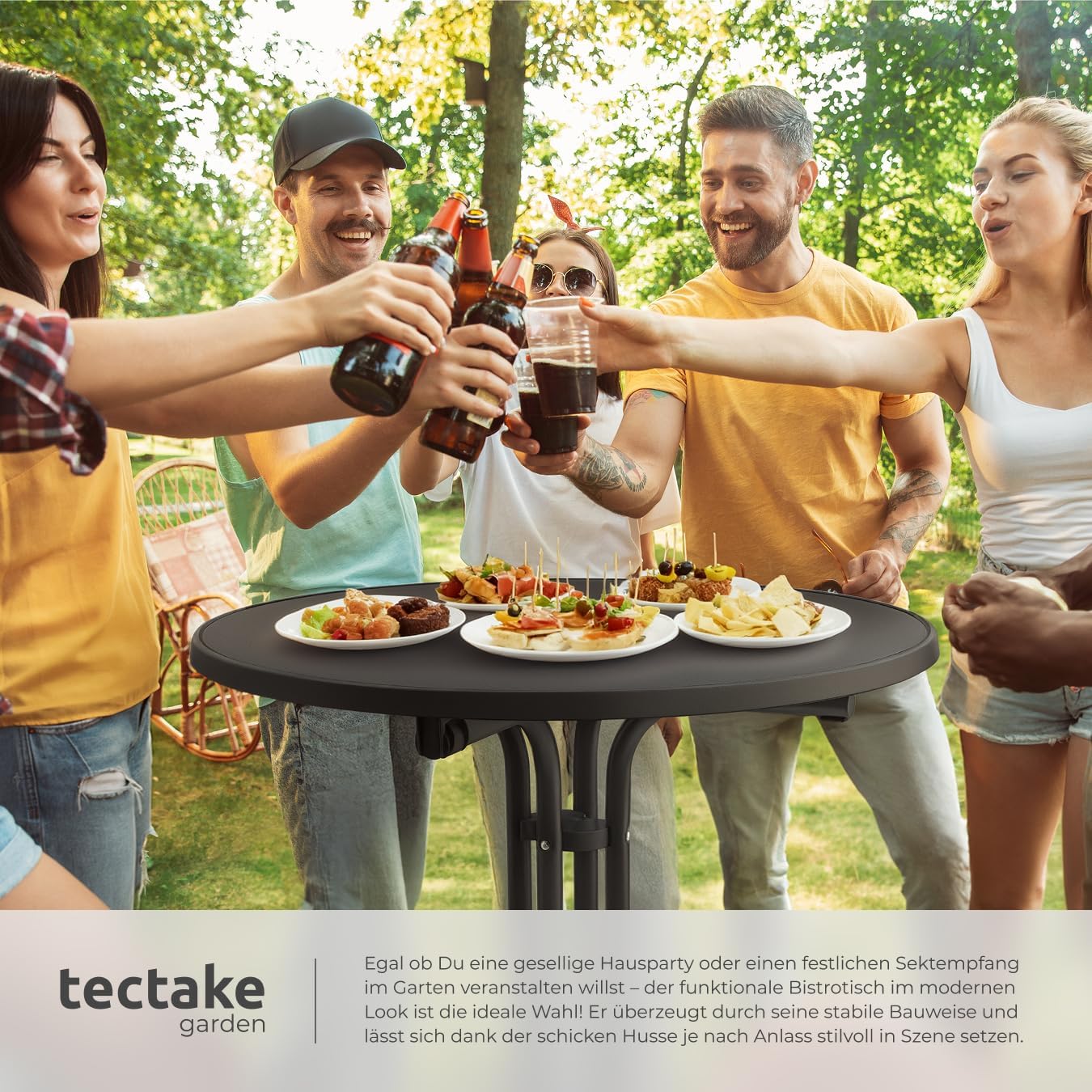 tectake® Gastro 2er Set Stehtisch klappbar, Bistrotisch mit Husse, Tisch Ø80cm, Stehtisch mit MDF-Tischplatte, Gartentisch klappbar, Klapptisch, rund, Stahlgestell, stabil, robust - schwarz, 2er Set