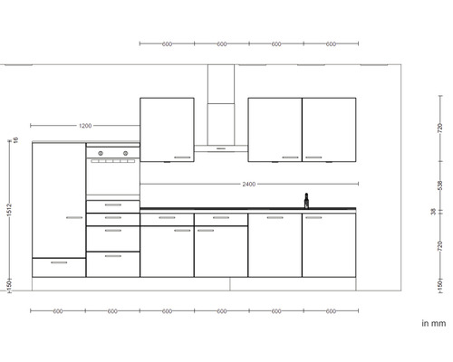 Nobilia Elements keukenblok met apparatuur Urban 360 cm alpinewit mat voorgemonteerde variant links 4004539037717