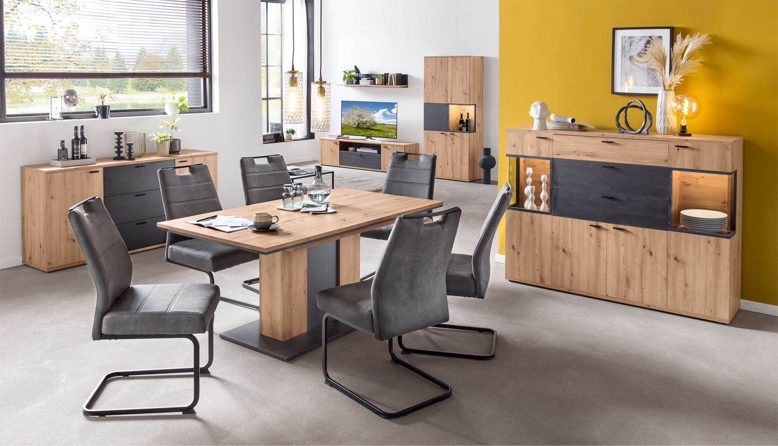 Highboard Atlanta Artisan Eiche Nachbildung/Burned wood 155 x 125 x 40 cm