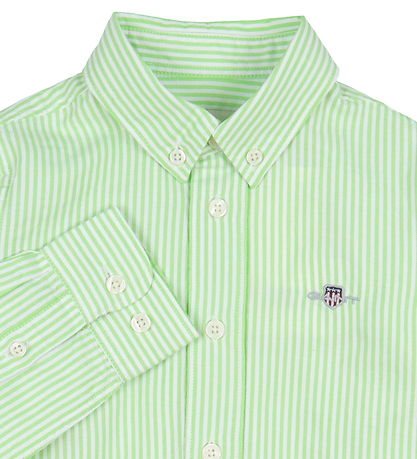 GANT Skjorte - Oxford - Slime Green/Hvidstribet
