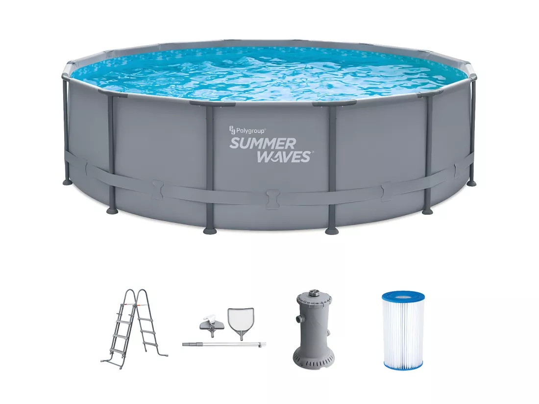 Piscine tubulaire ronde grise avec pompe filtrante à cartouche - D427 x H107 cm - NISOKA