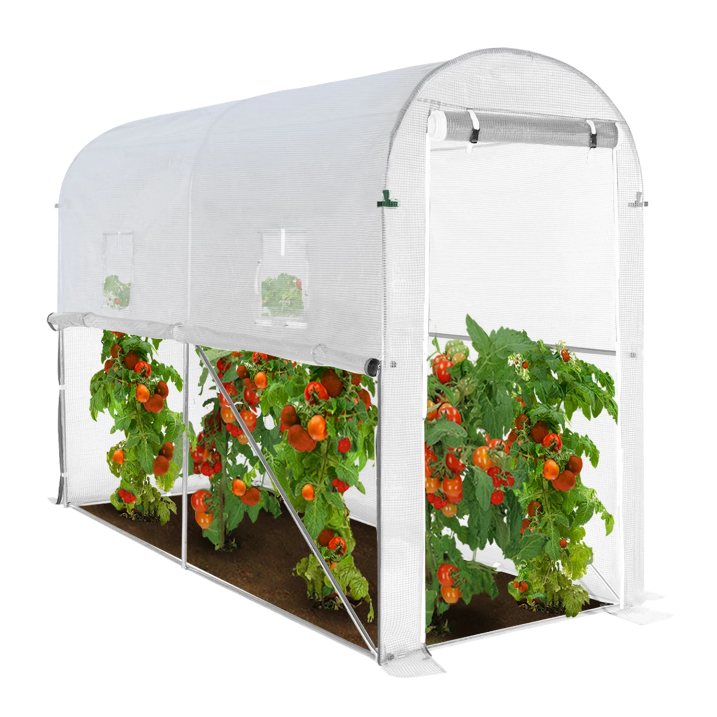 Serre à tomates relevable 3m² blanche 2 fenêtres avec moustiquaire et porte zippée