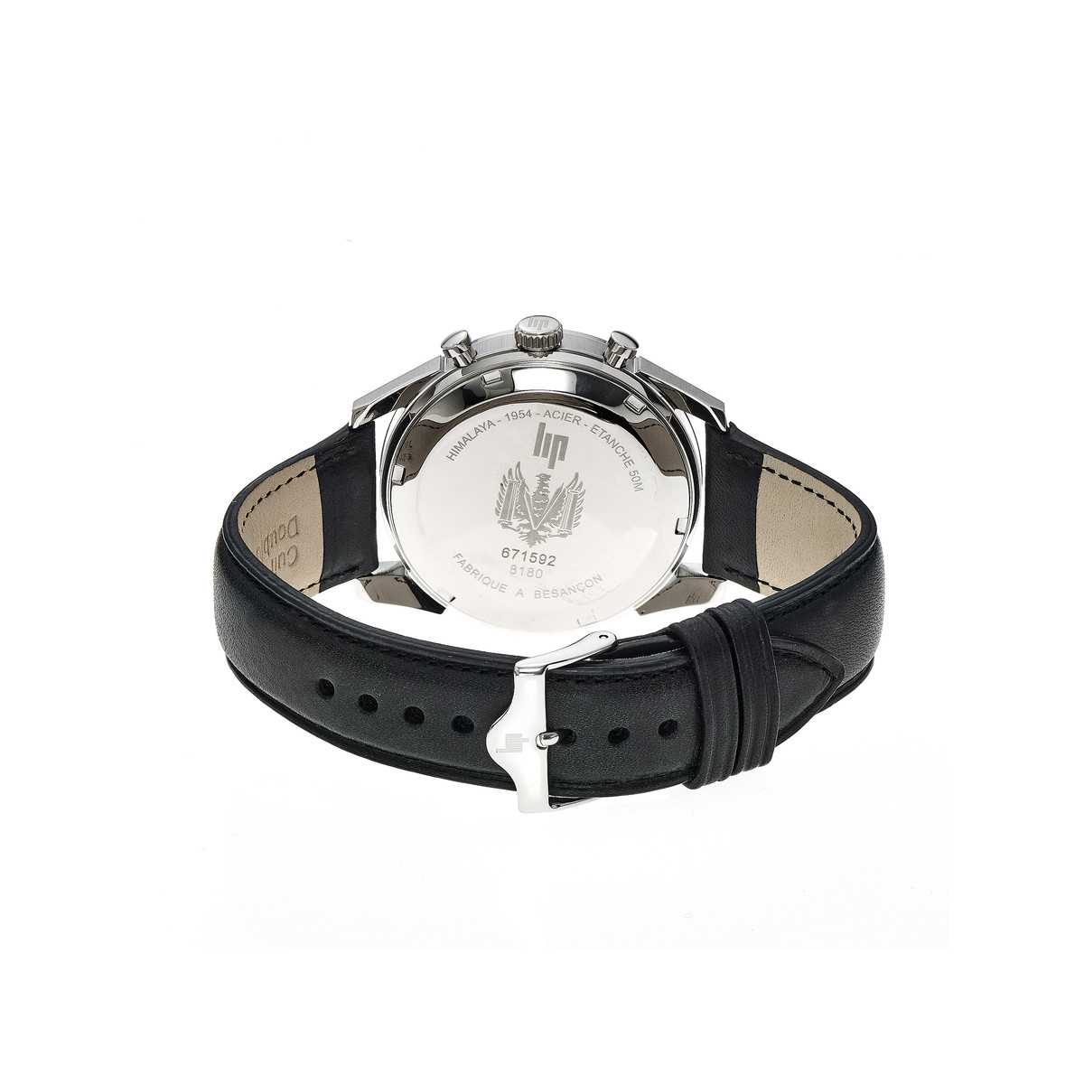 Montre Lip homme chronographe acier cuir noir