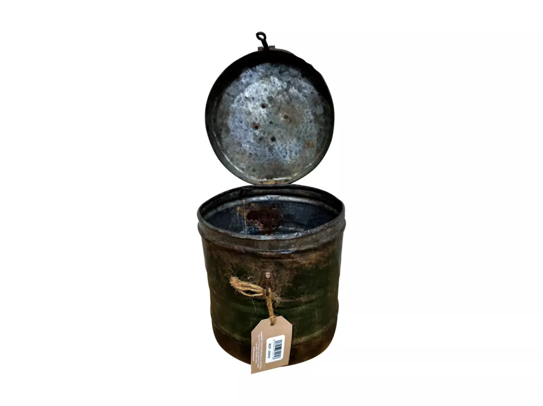 Bidon en metal marron 19x19x20h