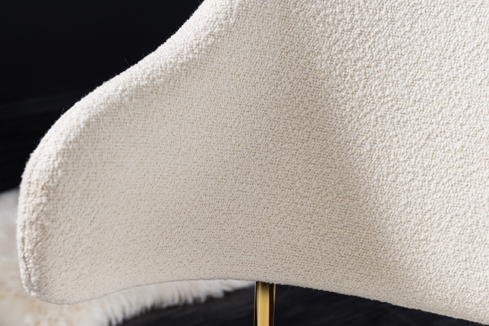 Design Stuhl VOGUE weiß Bouclé goldene Metallbeine