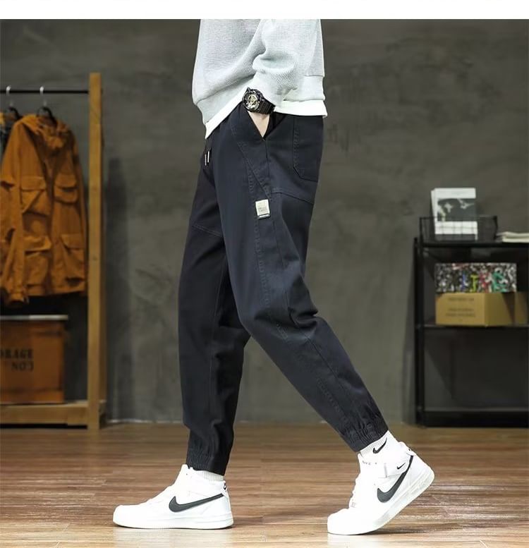 jaywoon - Effen cropped harem cargobroek met trekkoordtaille