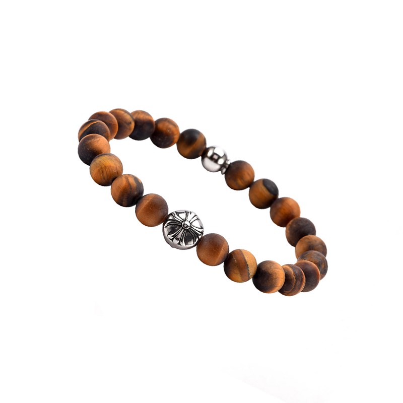 Bracelet Homme Boules oeil De Tigre Pierres Naturelles Croix Rock