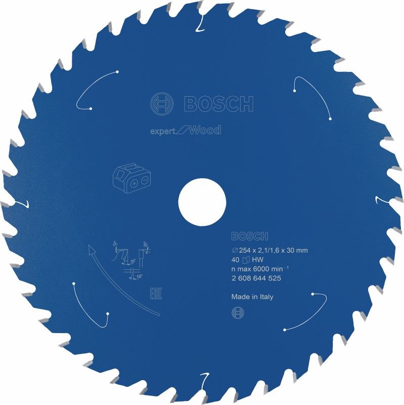 Bosch 2608644525 Cirkelzaagblad ACCU Expert for Wood 254x30x2.1/1.6x40T accuzaagtafel (1 stuks)