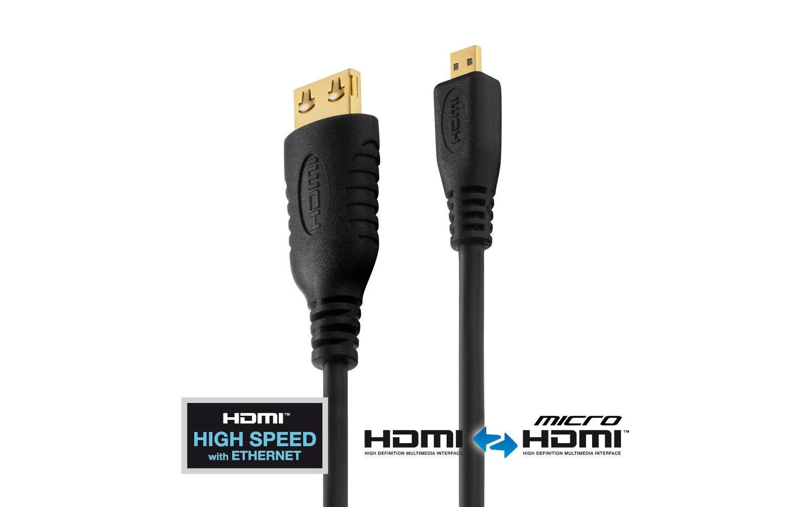 Kabel HDMI - Micro-HDMI (HDMI-D), 2 mHigh Speed Micro HDMI Kabel mit Ethernet Kanal, 1 Meter, schwarz