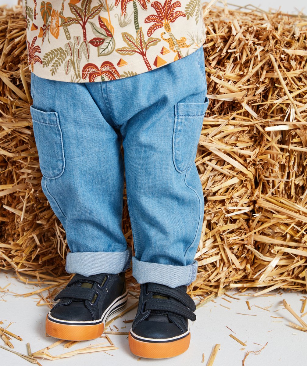 PANTALON BÉBÉ GARÇON EFFET DENIM BLEU EN COTON LOW IMPACT