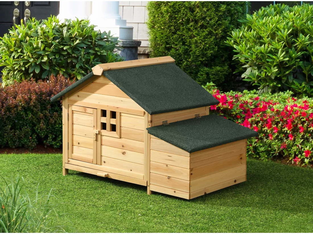 Poulailler en bois avec pondoir - 2 poules - L. 106 x P. 64 x H.71 cm - Naturel- ANSER