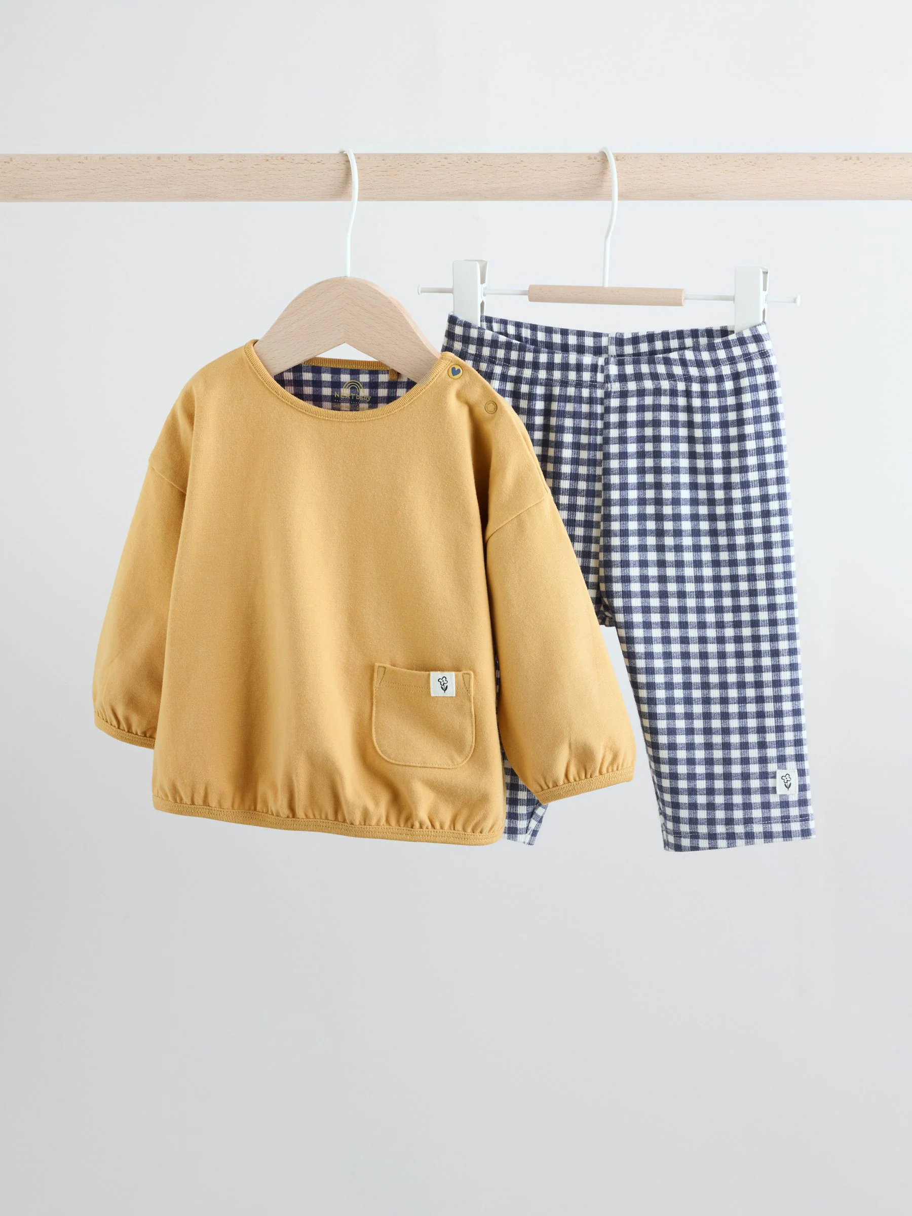 Geel/blauw met gingham - Baby set van top met Lange mouwen en Leggings 2 Pieces (0mnd -2jr)