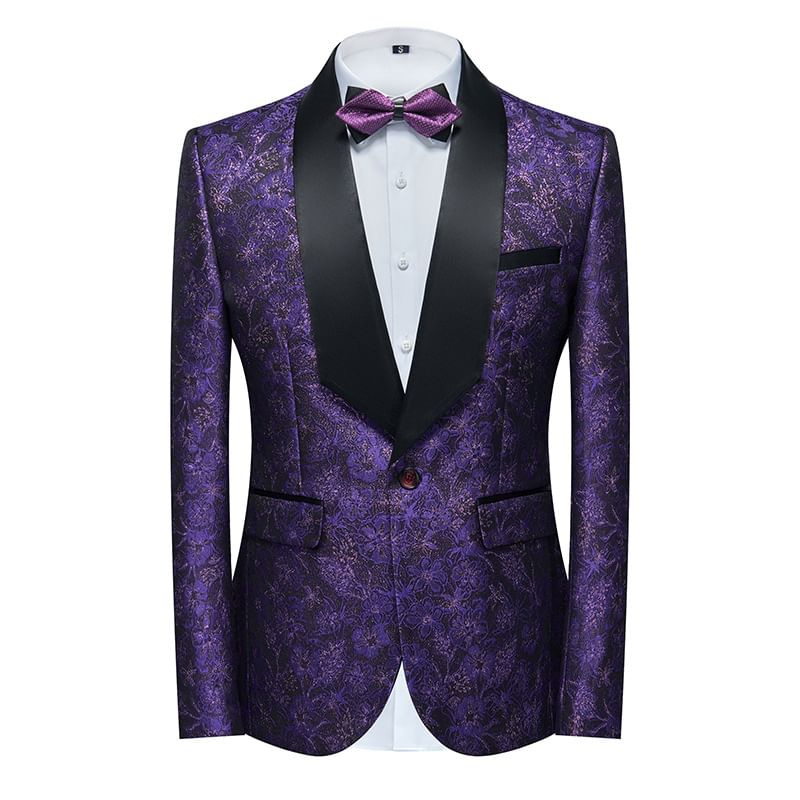 Sheck - Set: Sjaalrevers Blazer met één knoop en bloemenprint + taps toelopende pantalon