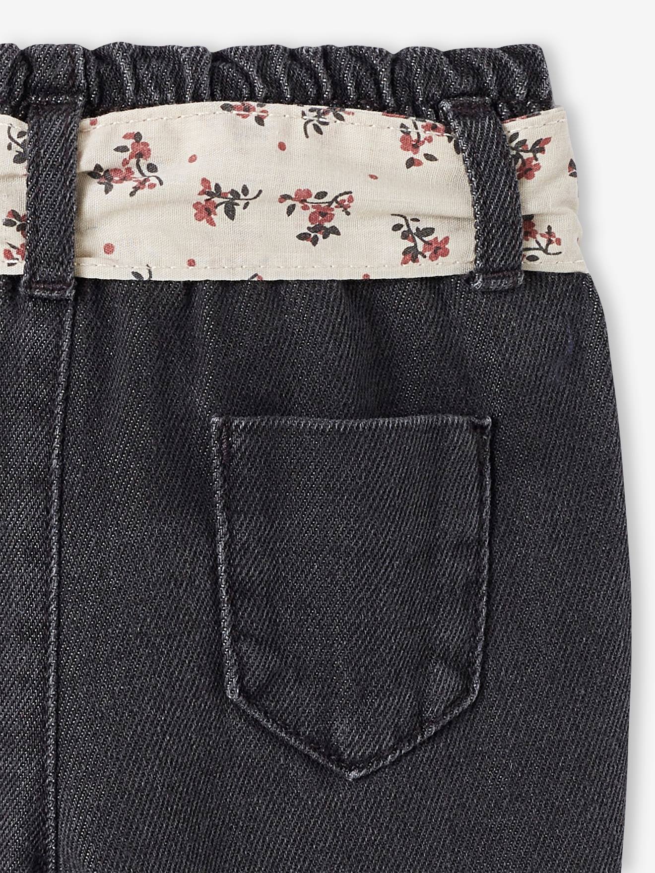 Calça jeans com cinto de tecido, para bebê, azul escuro liso
