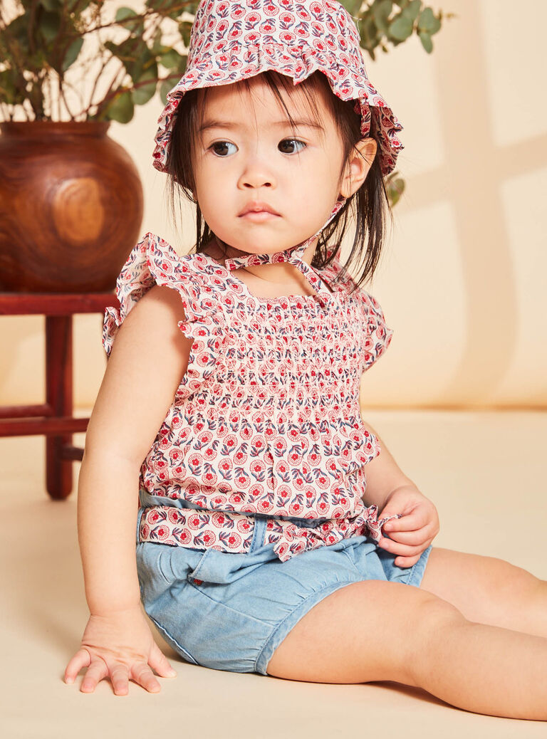 Blouse en popeline nude à imprimé fleuri