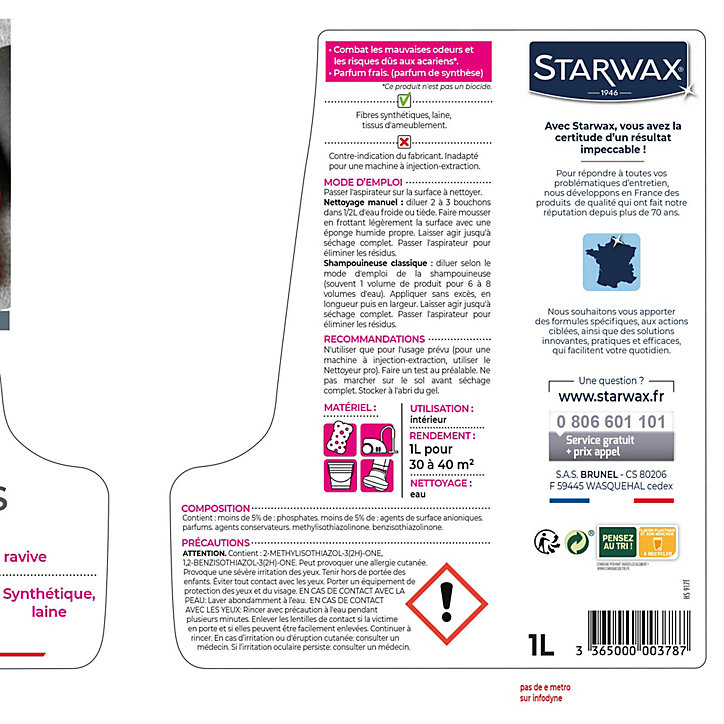 Shampoing assainissant moquettes Starwax 1L
