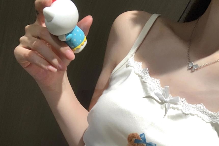 GOUB - Pyjamaset: camisoletop met kanten rand en berenprint + pyjamashorts