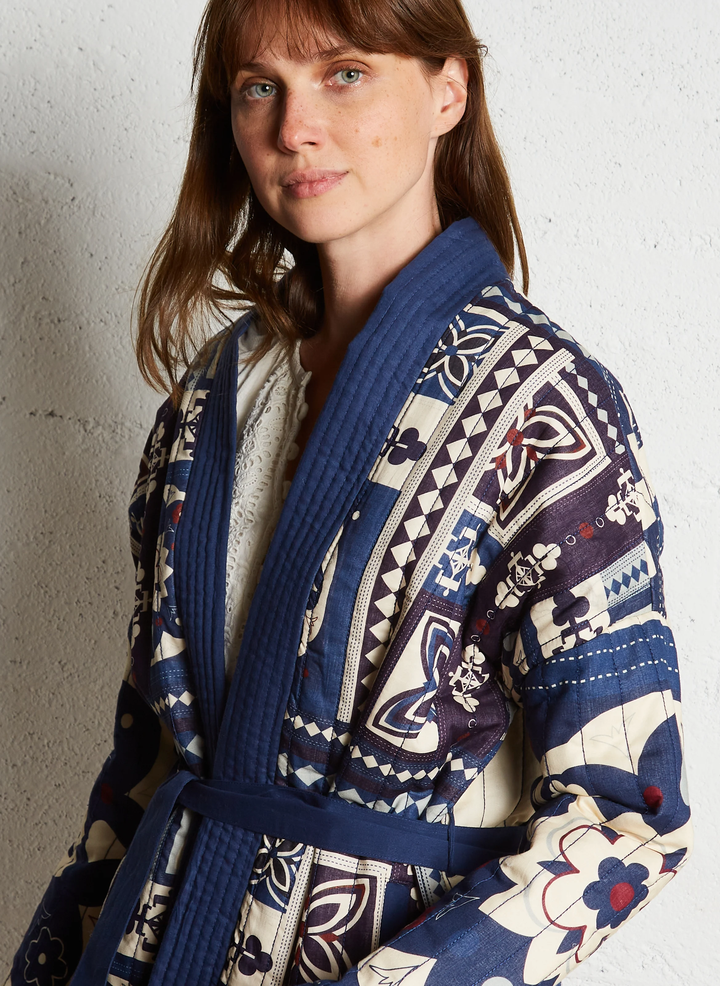 VANELI - Veste droite en coton imprimée | Bleu