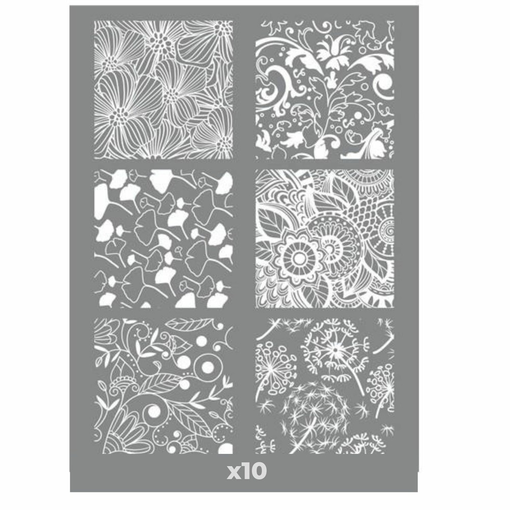 3 pochoirs pâte polymère floraux 11,4 x 15,3 cm