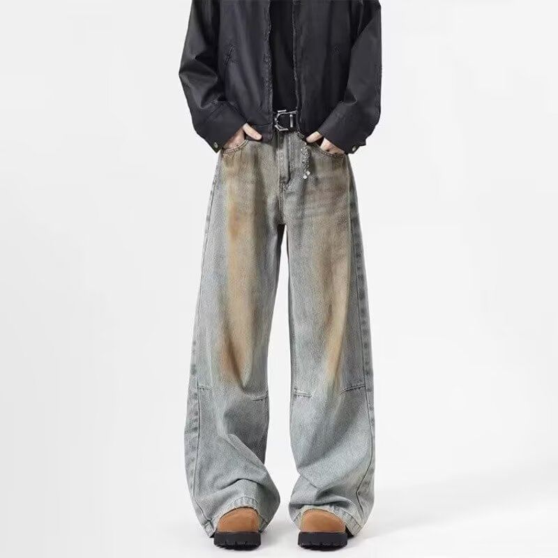 AXEN - Mid Rise Washed Wide Leg Jeans