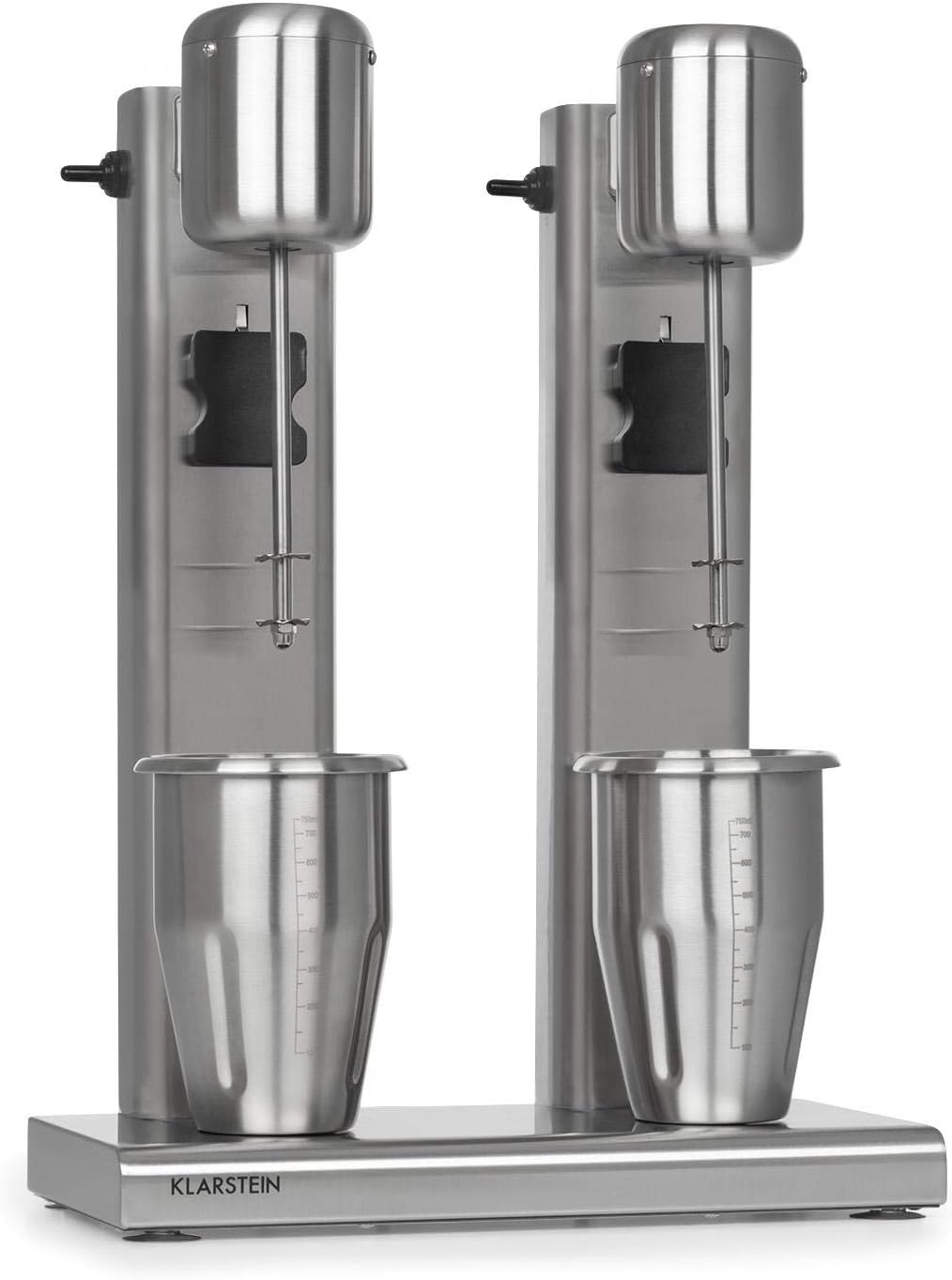Klarstein Kraftpaket II Pro Doppel Drink Mixer, 160 Watt, 2 x 1 L, 2 Stufen, 20000 U/min, 2 Mixbecher aus Edelstahl, Milk- & Proteinshake, Doppel-Getränkemixer, Cocktail, Bar Mixer, Gastro, silber