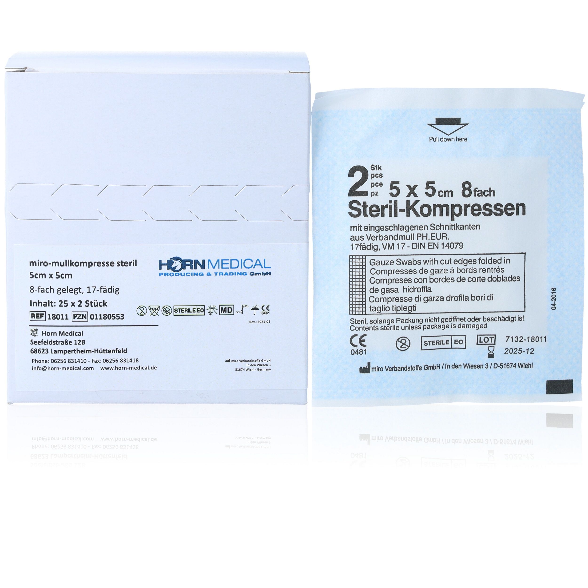Horn Medical 25 x 2 sterile, weiße Mull-Kompressen 5 x 5cm