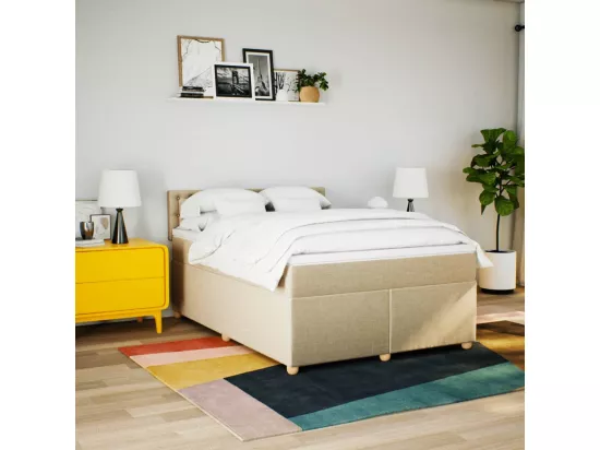 Sommier à lattes de lit avec matelas Crème 160x200 cm Tissu