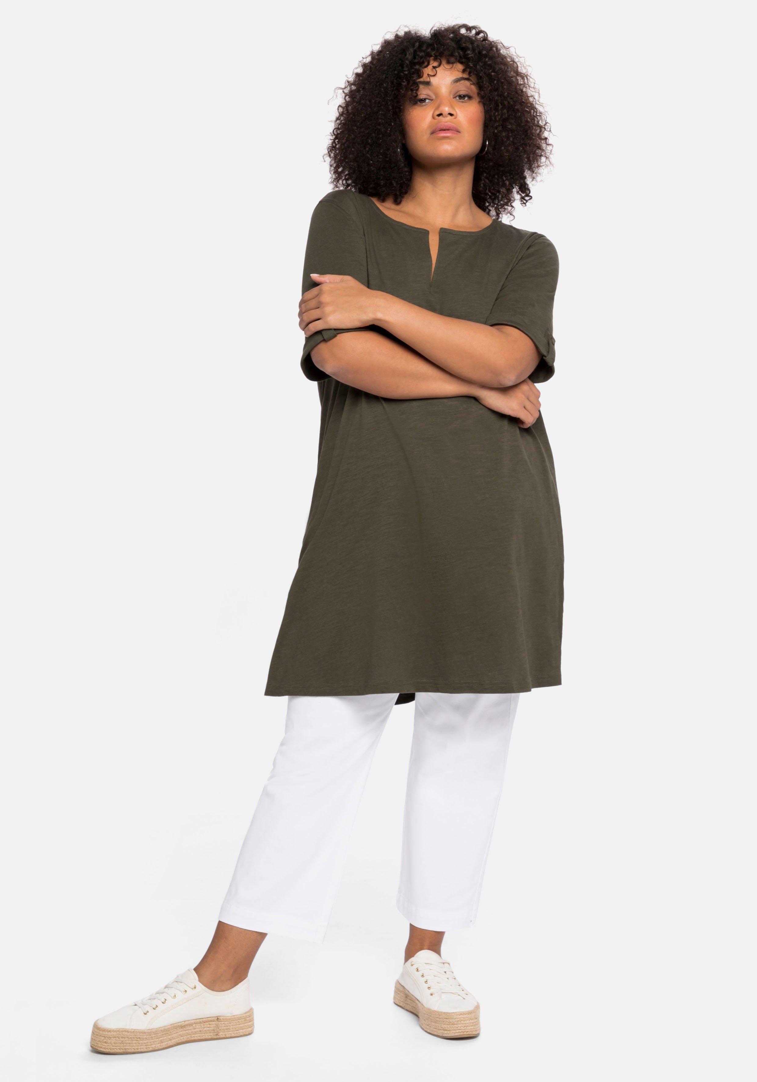 Longshirt mit geschlitztem Ausschnitt
