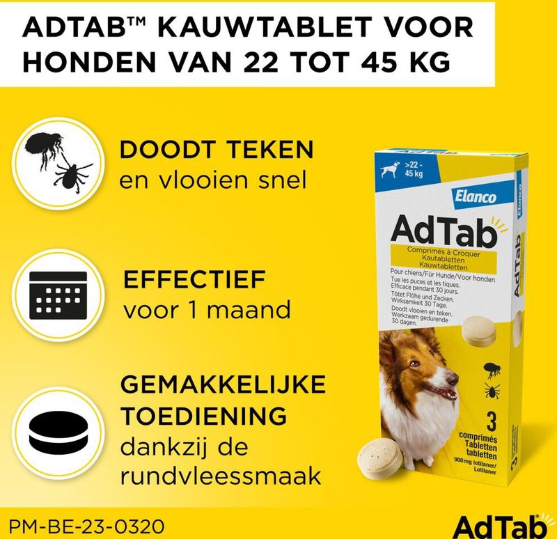 AdTab Anti Vlo en Teek Kauwtabletten Hond >22-45kg 3 tabletten