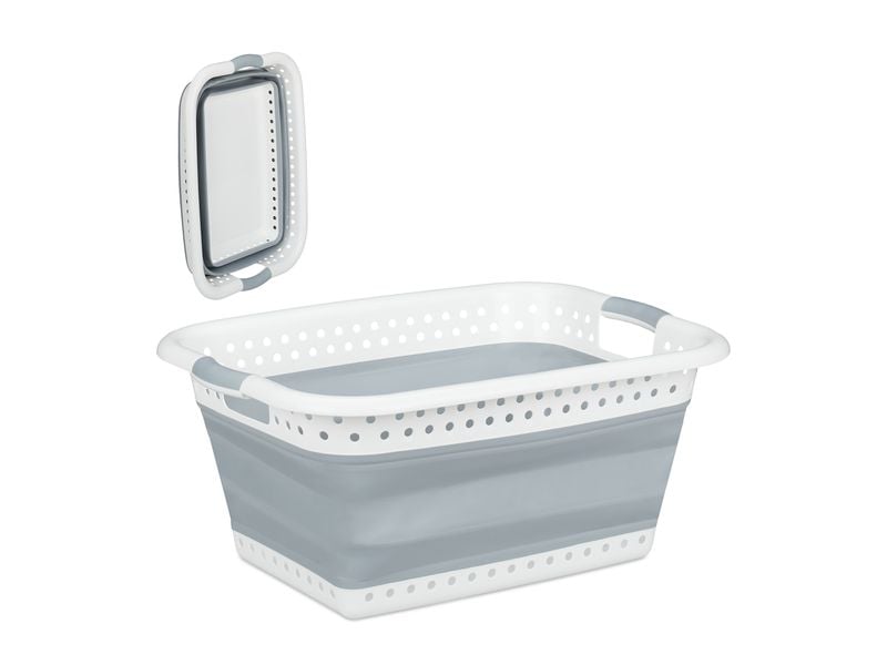 relaxdays Wäschekorb  37 l, Grau/Weiss Faltbarer Wäschekorb