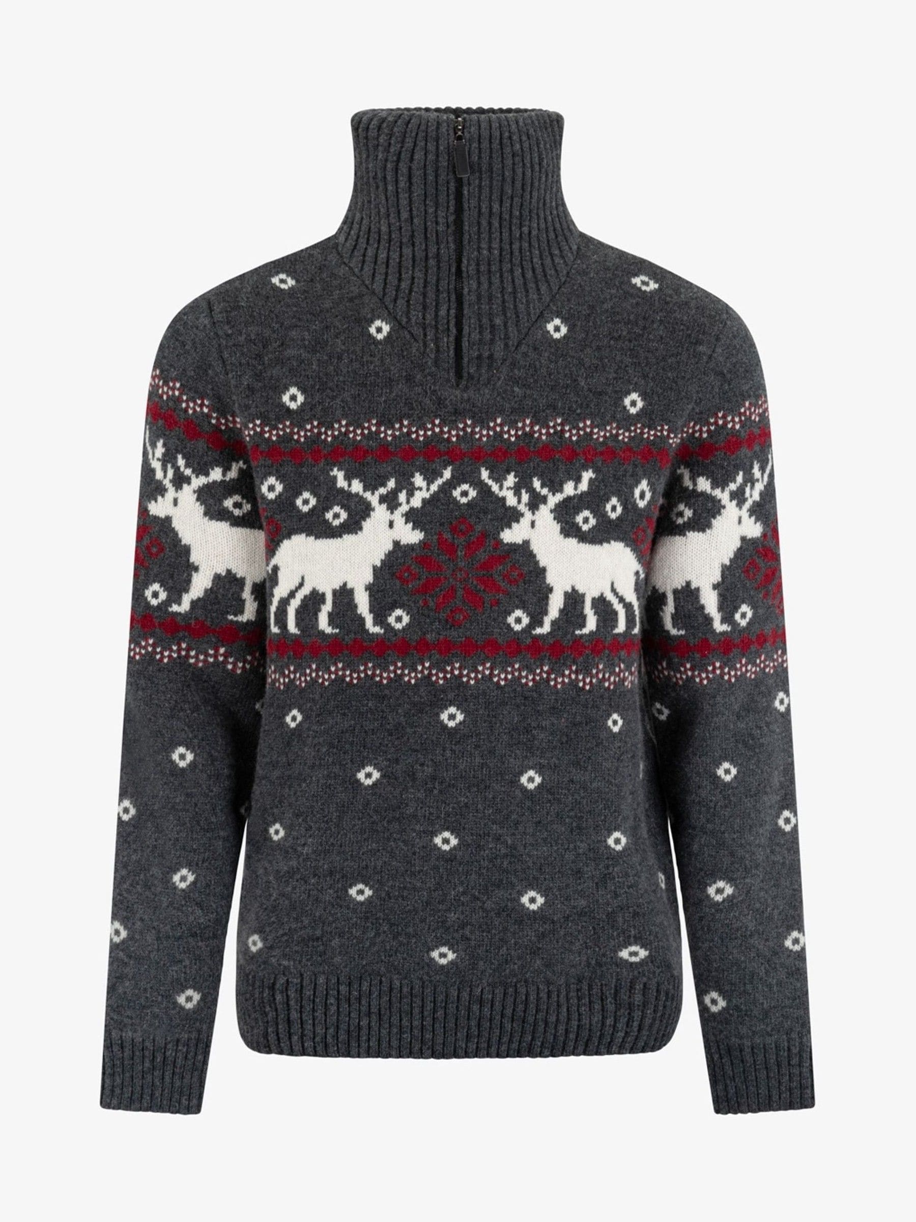 The Little Tailor grijze wollen Blend zip neck feestelijke fairisle Kerstmis Trui