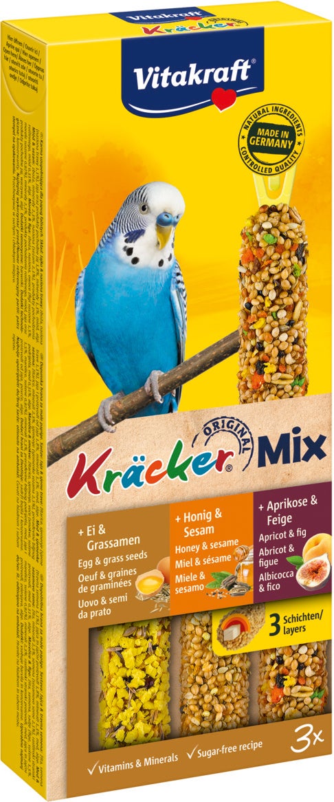 Vitakraft vogelsnack Kräcker Mix parkiet ei/abrikoos/honing 3 stuks