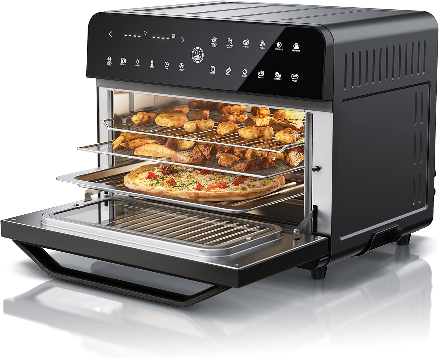 Arendo - Heißluftfritteuse 25 Liter Edelstahl - Multifunktionsofen - mini Backofen - Aerofryer - 1800 Watt - Inkl. Backblech, Dörrblech, Ofenrost, Frittierkorb - BPA-frei