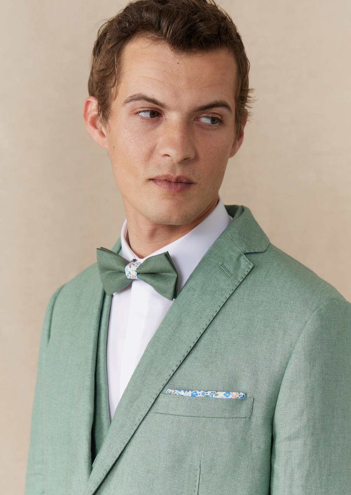 Veste coordonnable Regular en lin uni vert