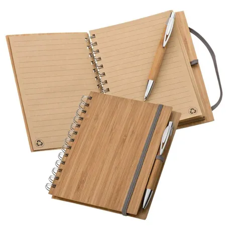 Macma Schreibset bestehend aus Kugelschreiber und Notizbuch mit Bambuscover, braun