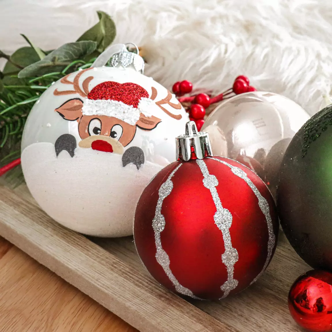 Lot de 6 boules de Noël en verre (D80 mm) Filou Blanc