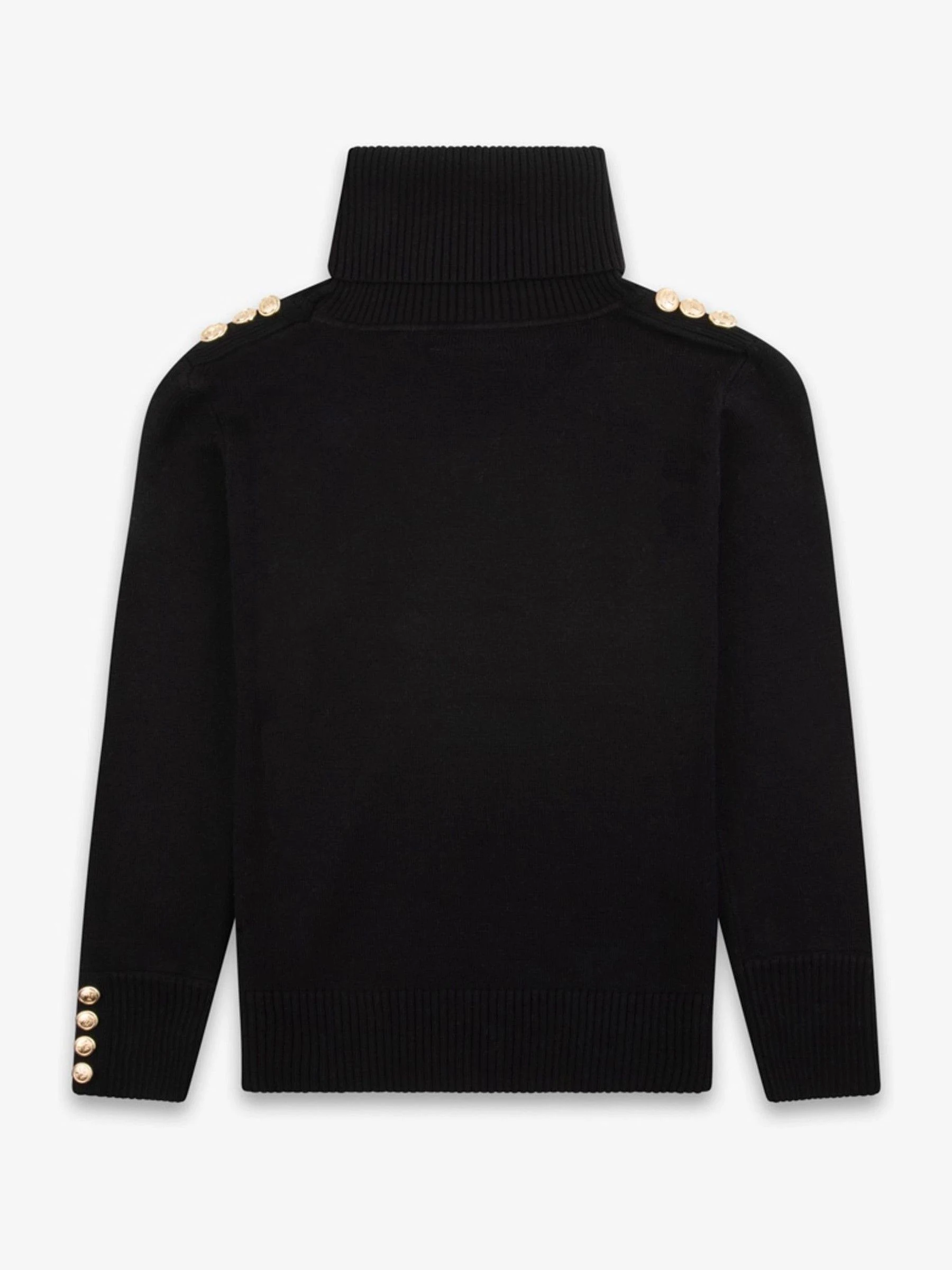 The Little Tailor luxe gebreide zwarte kersttrui voor kinderen met decoratieve knoopdetails