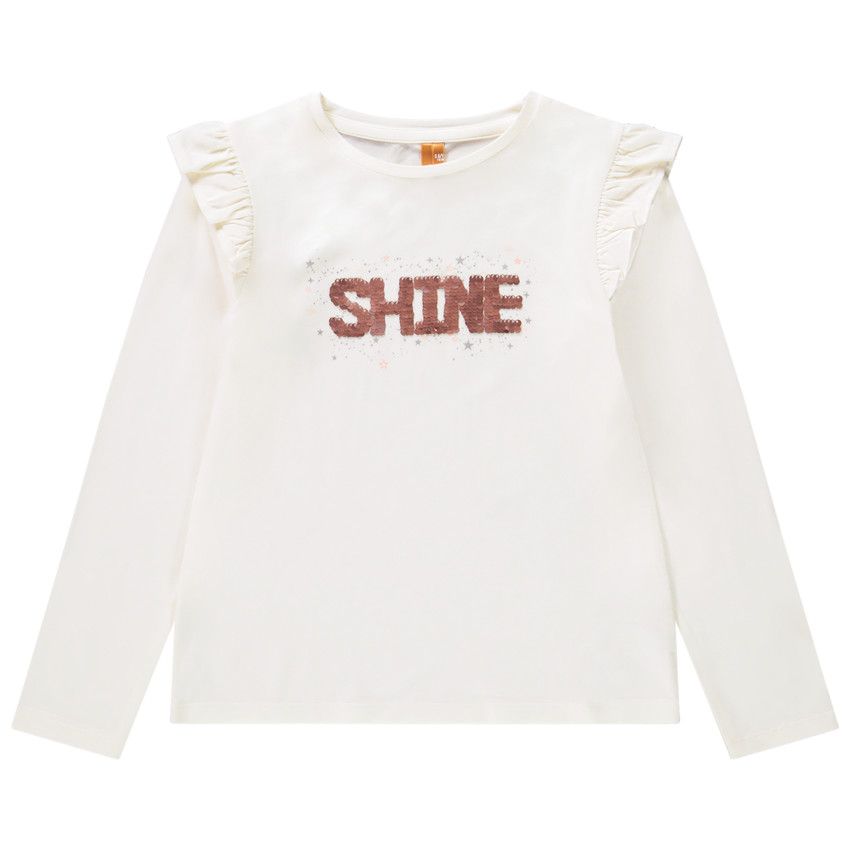 T-shirt manches longues à sequins magiques pour fille - Ecru