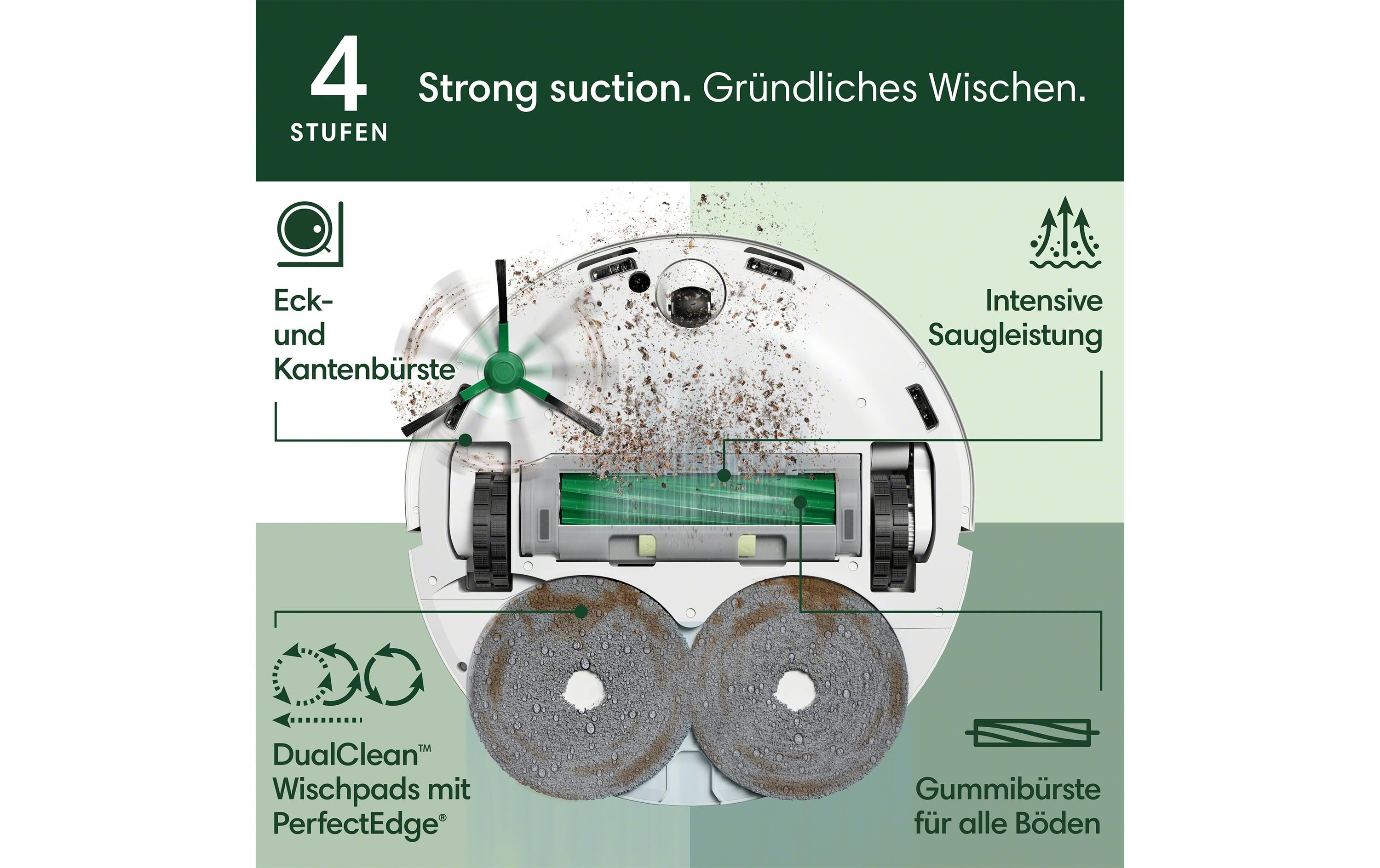 Saug- und Wischroboter Roomba Plus 505 Combo + AutoWash Dock<br>Der Saugwischroboter mit ausfahrbaren Wischpads für eine verbesserte Kantenreinigung