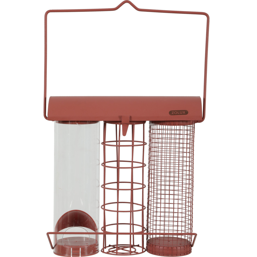 Mangeoire trio rouge terracotta pour oiseaux