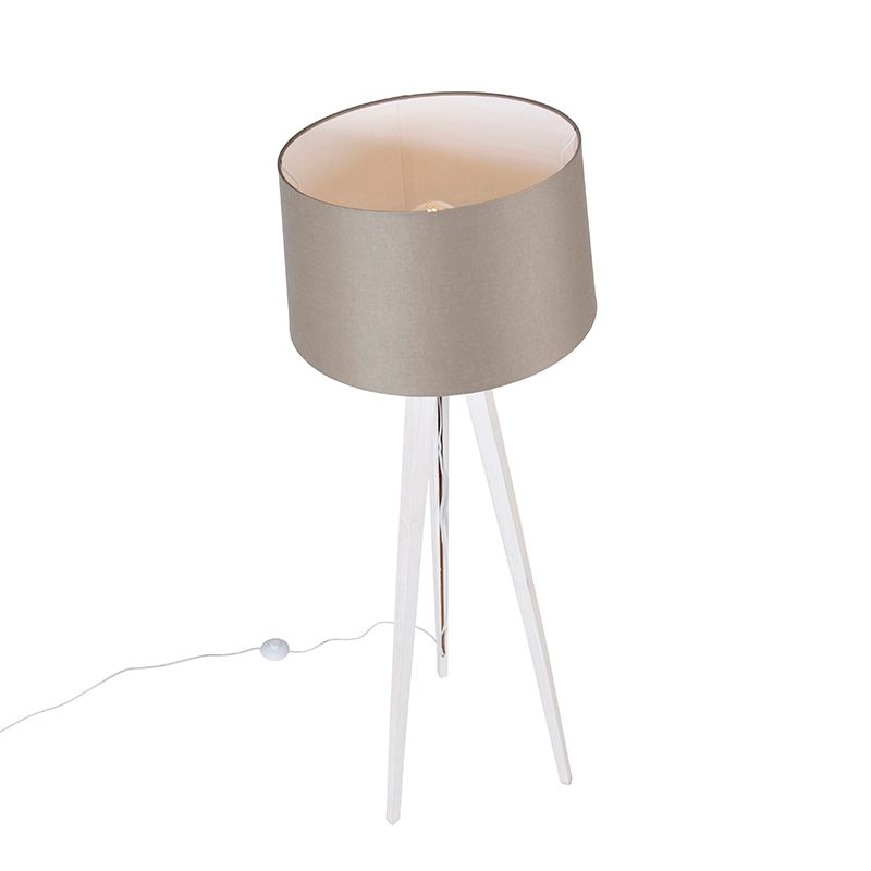 Moderne tripod wit met linnen kap taupe 45 cm - Tripod Classic