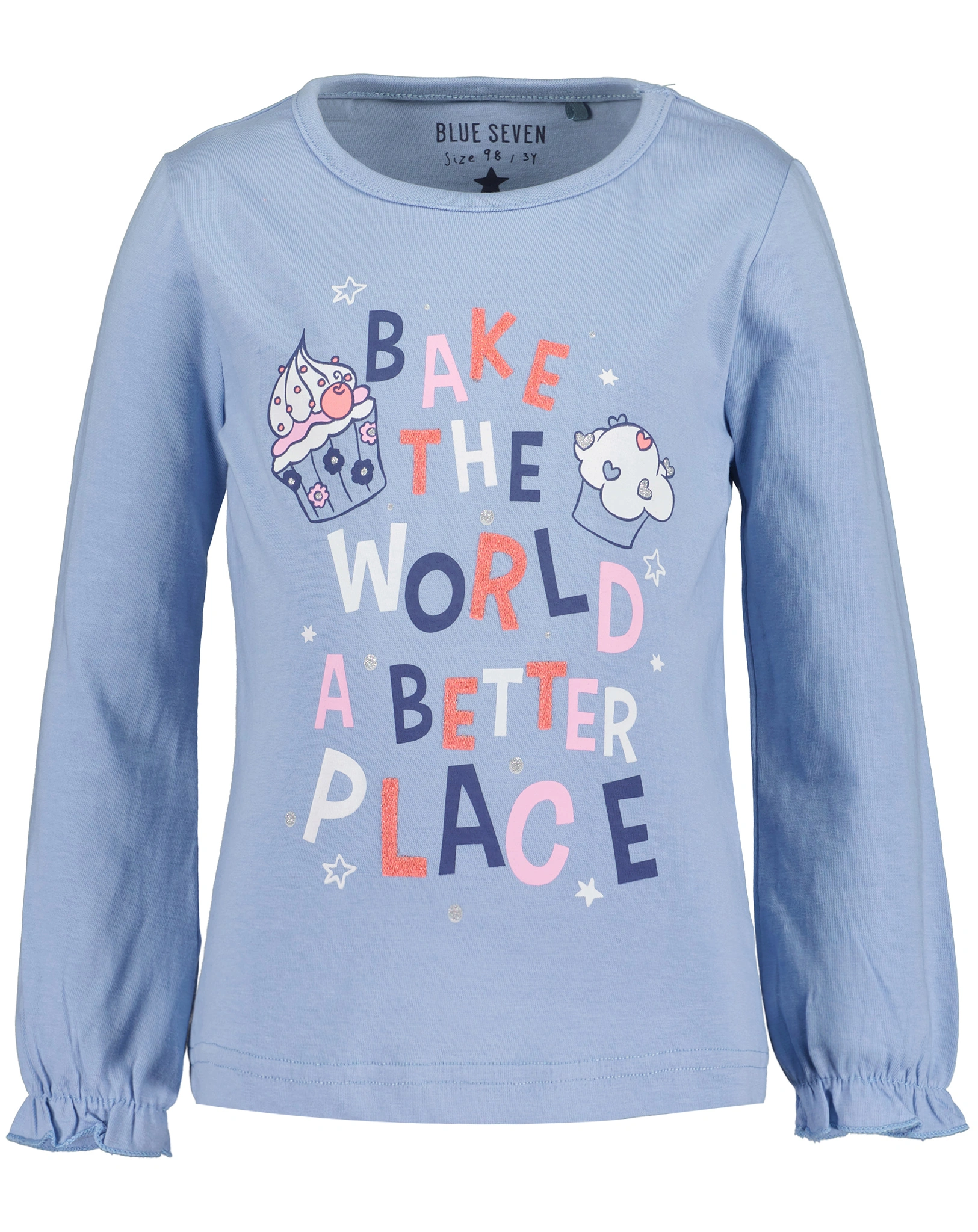 Langarmshirt BAKE THE WORLD in mittelblau