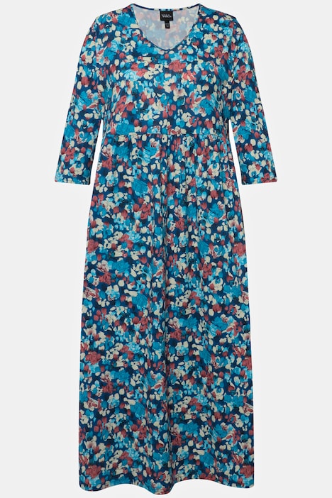 Jerseykleid, gemustert, V-Ausschnitt, 3/4-Arm