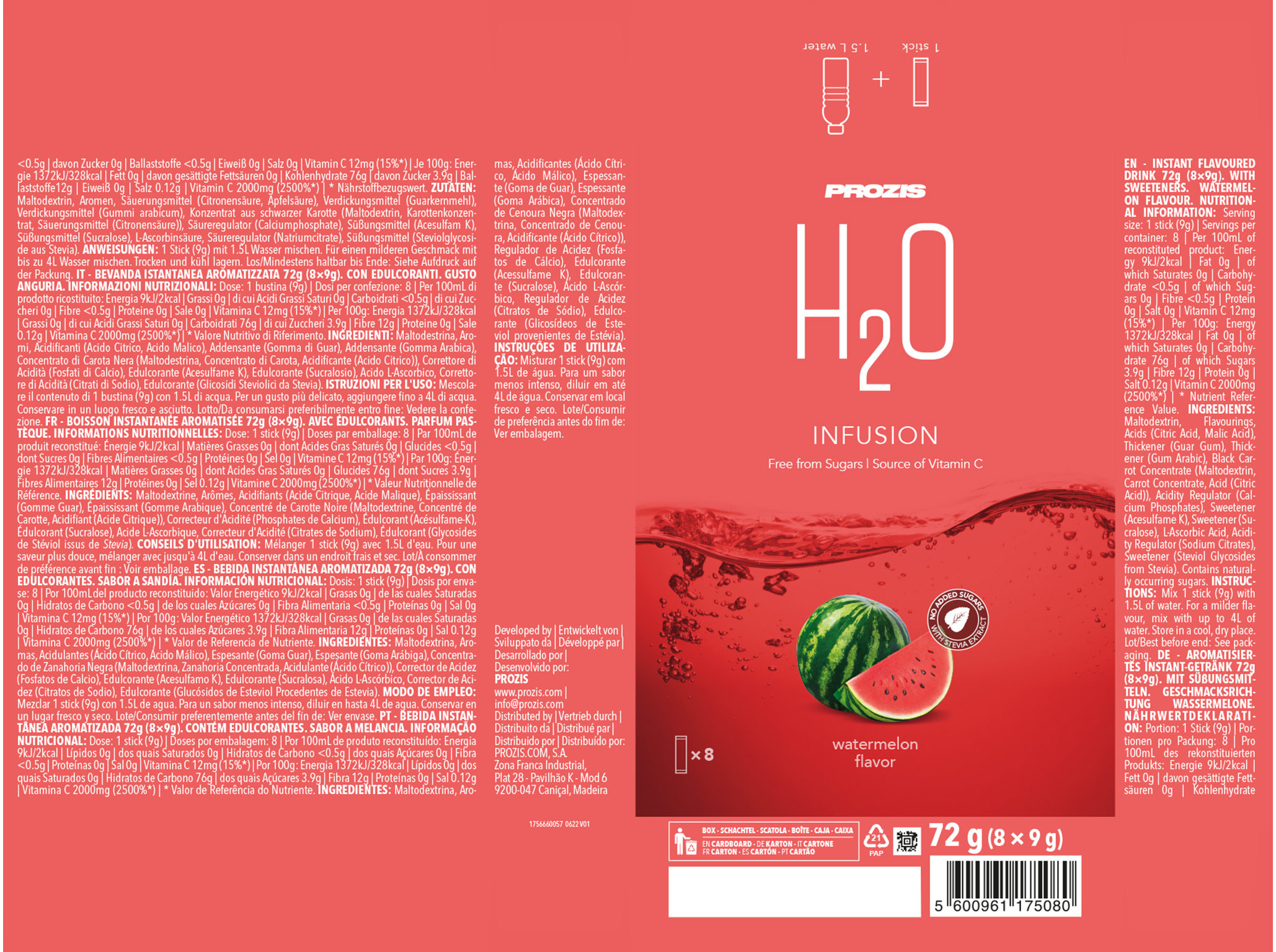 BEBIDA INSTANTÂNEA H2O PROZIS MELANCIA 72G (8X9G)
