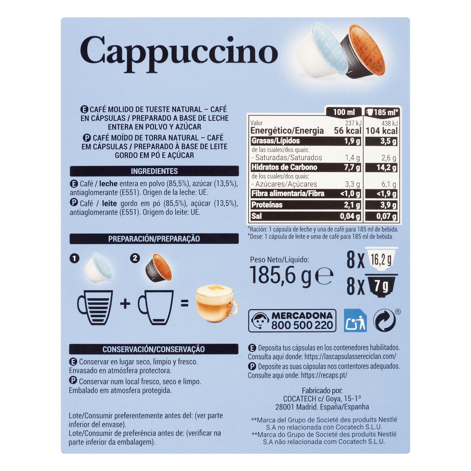 Café en capsule cappuccino Hacendado