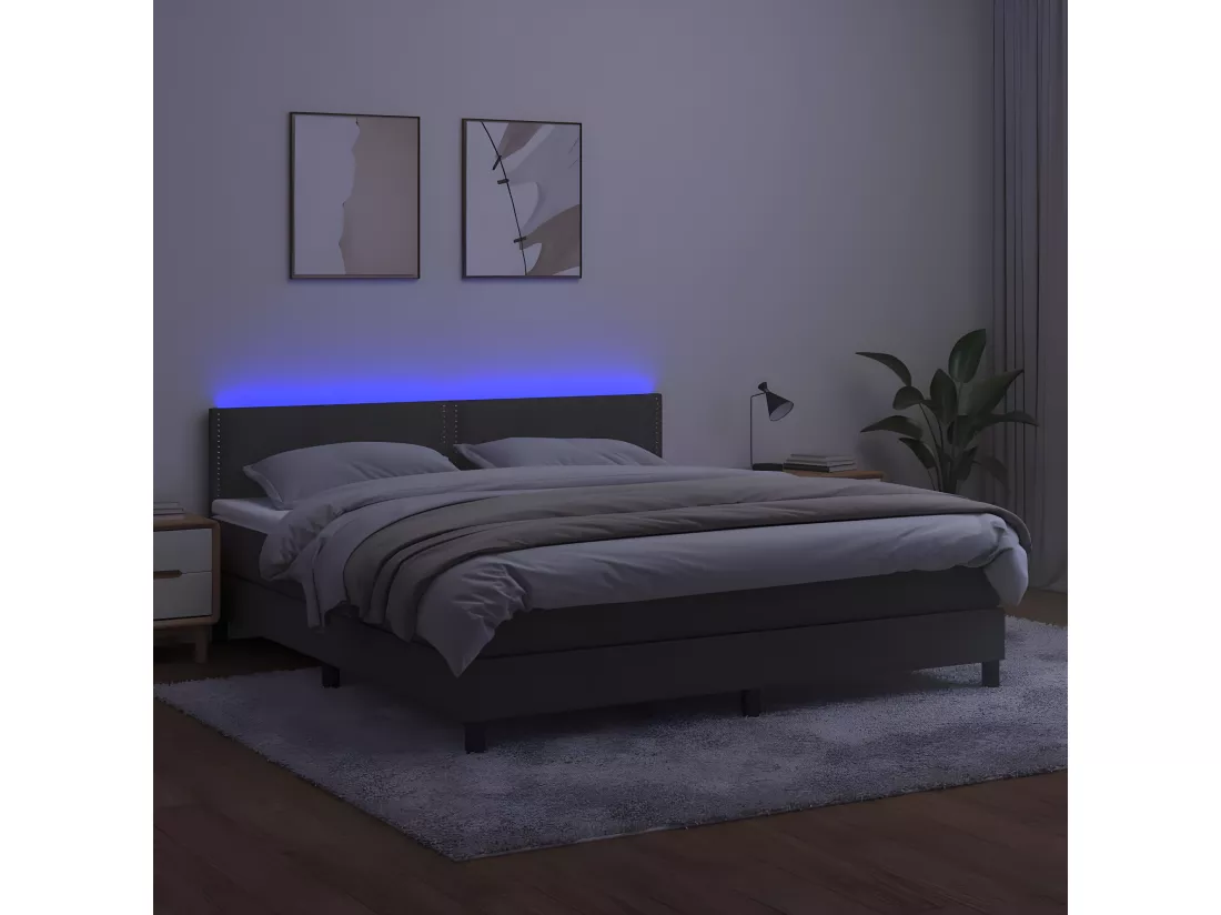 Sommier tapissier matelas et LED Gris foncé 180x200 cm Velours