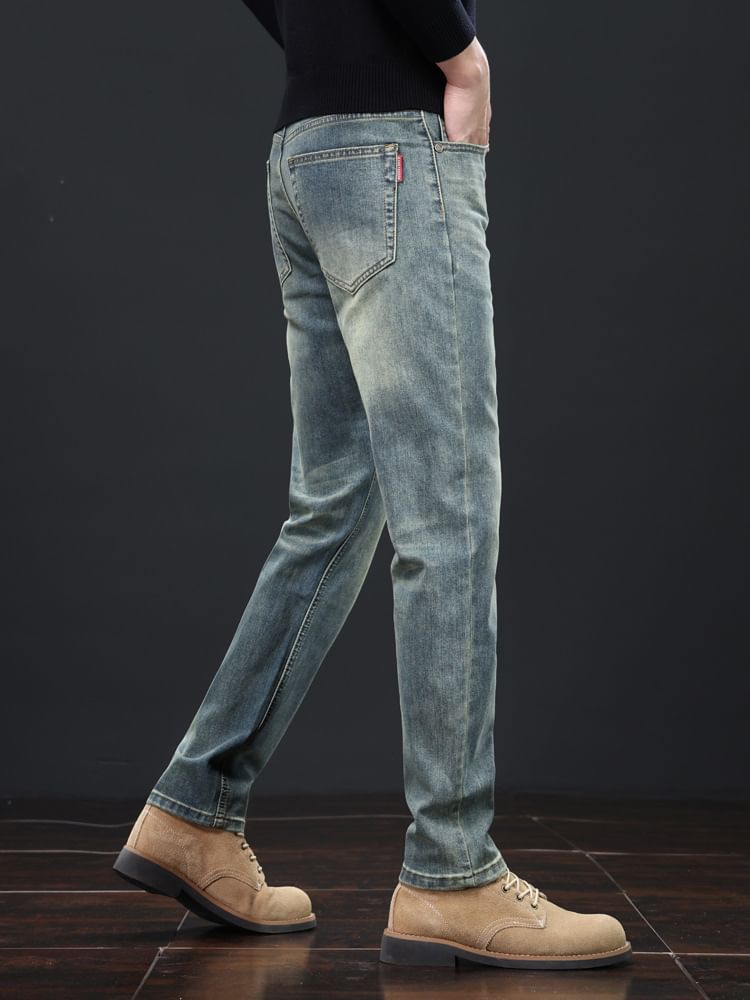 Denimic - Mid Rise Washed Straight Leg Jeans